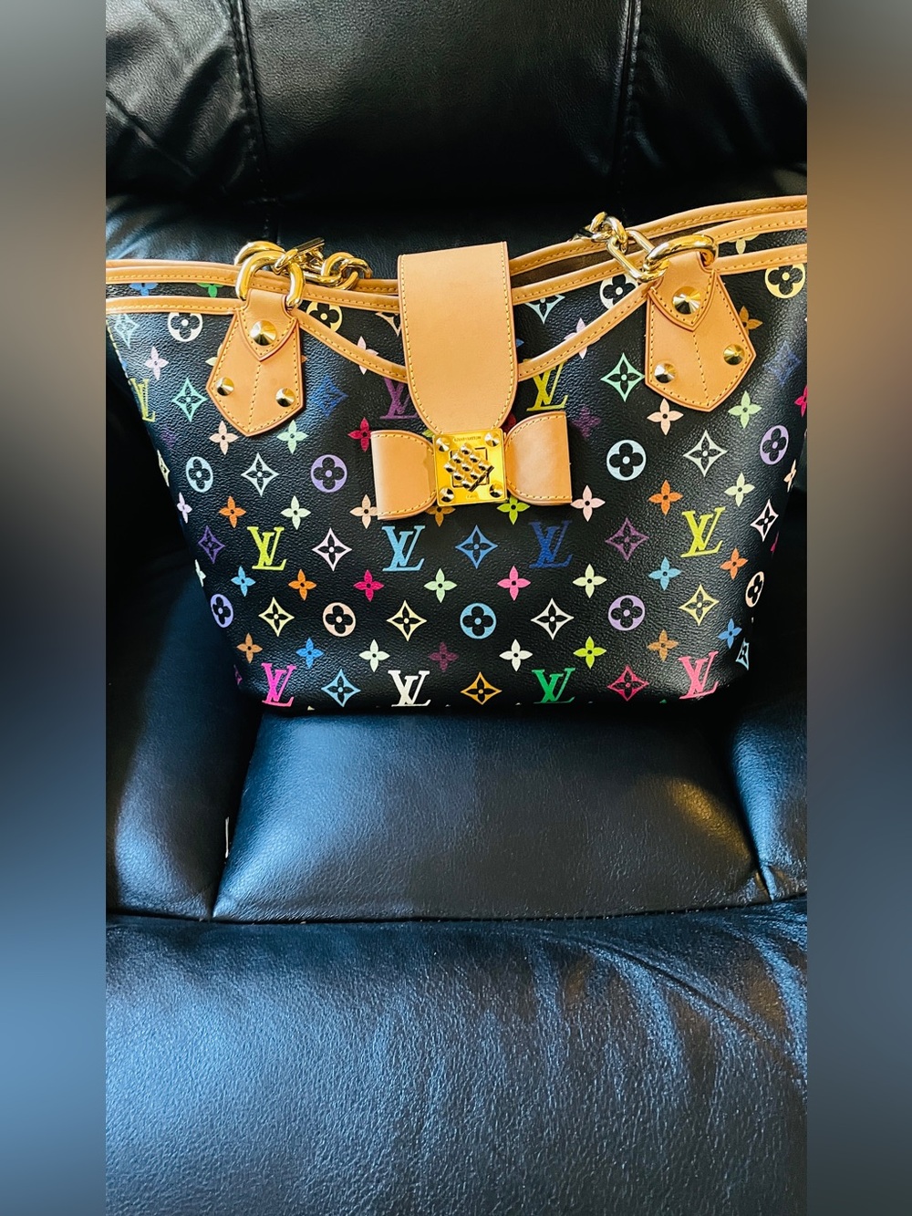 Louis Vuitton Black Multicolor Monogram Annie Tote with DustBag COA